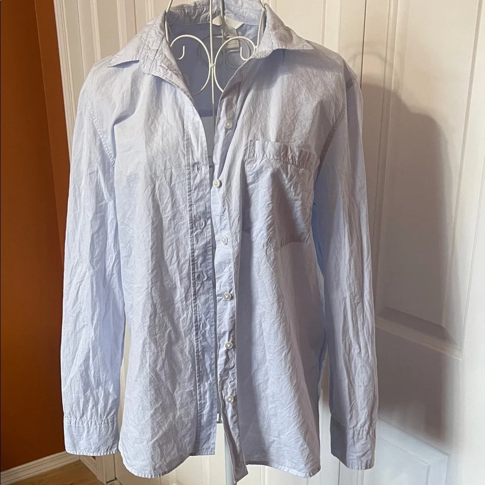 H&M Sky Blue Button-Up Shirt Women’s Size S Loose Fit Beach Coastal Summer Top - Picture 4 of 8
